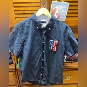 Navy Blue Tommy Hilfiger fluffy logo Button up shirt